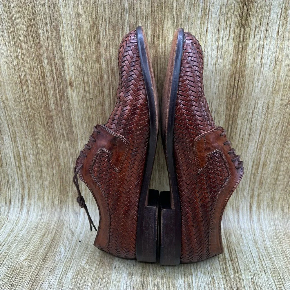 Johnston & Murphy Domani Oxford Men's 9 M Brown Woven Leather Made in Italy 6300